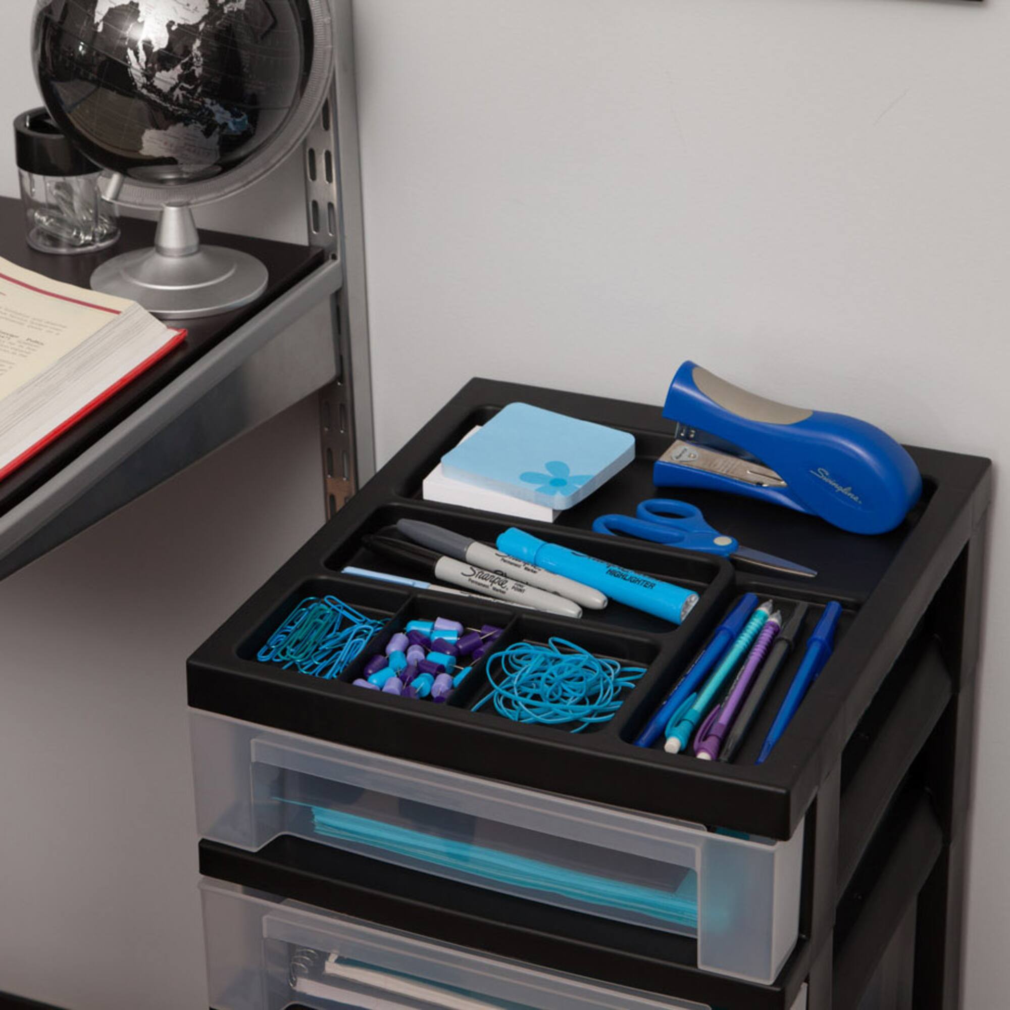 Iris® Black 4-Drawer Storage Cart with Organizer Top
